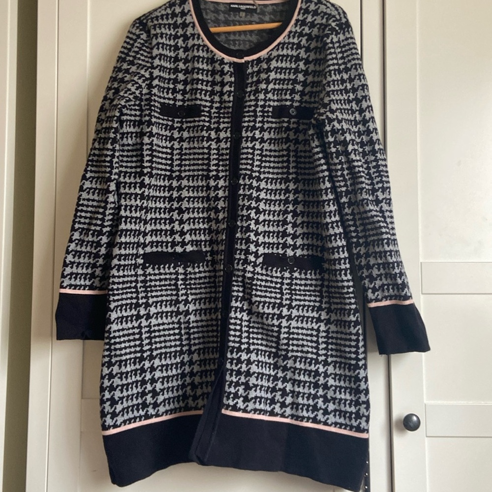 Karl Lagerfeld houndstooth long cardigan